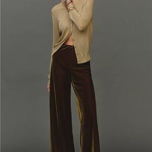 Anthropologie Olive/Moss Velvet Wide-Leg Pants